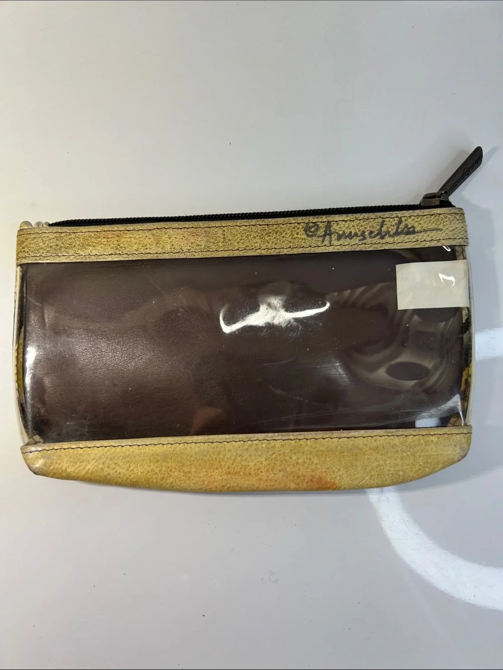 Anuschka Genuine Hand Painted Leather Floral Theme Zipper Pouch